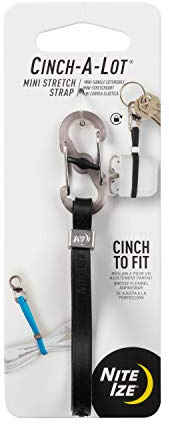 Nite Ize Cinch-A-Lot Mini Stretch Strap, Adjustable Slider and Strap Holds Earbuds Cases, Hand Sanitizer and Lip Balm, Black