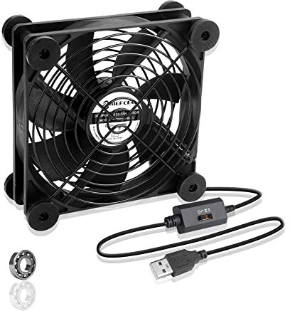 BRIEFCEC USB Fan 120mm Computer Fan 5V Fan 1500RPM 55CFM USB PC Fans Cooling Radiator with Black Metal Grill for Laptop / PS4 / TV Box/AV Cabint 12cm(120mm, With Control)