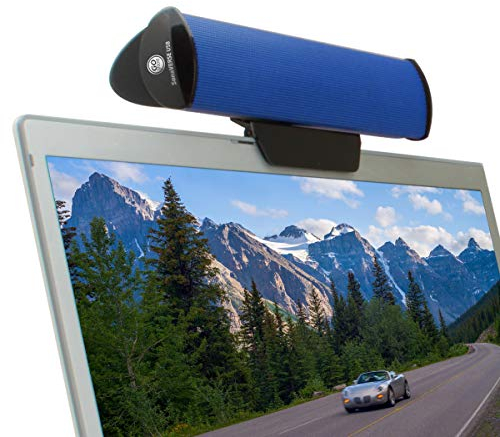GOgroove SonaVERSE PC-Soundbar für Laptops - USB-betriebener Mini-Lautsprecher mit tragbarem externen Clip-On-Lautsprecherdesign für Monitor, EIN Kabel für Audio und Strom (Blau)