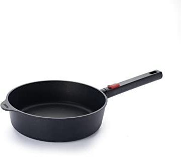 Woll Diamond Logic XR Hochrandpfanne - Induktiv -, Ø 24 cm, 7 cm hoch, mit abnehmbarem Stiel - Geeignet für alle Herdarten, Aluminiumguss, Antihaft-Versiegelung, backofenfest, schwarz
