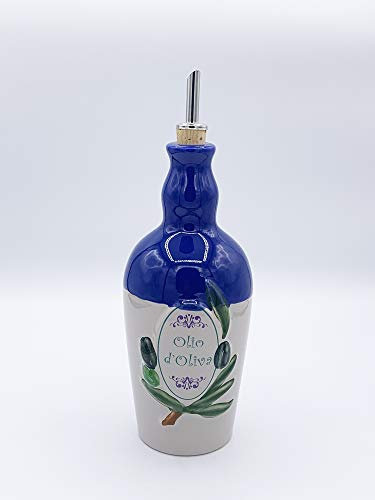 amarcord Bouteille rouge pour huile avec doseur en céramique peinte à la main 1 litre