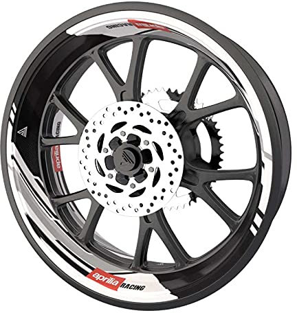 Complete Pack of Wheel Rim Stickers for Aprilia Racing (8 Stickers for 2 Wheels) (Black)