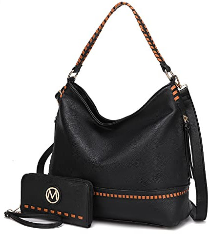 MKF Collection Hobo Geldbörsen für Frauen - Weiche PU Leder Handtasche Damen Hobo Schultertasche - Mode Top Griff Pocketbook, Blake Schwarz, Large