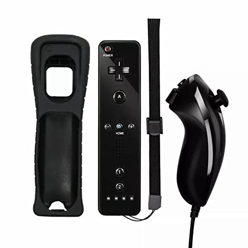 Tenglang pour la Manette de Jeu à Distance Wii 2 en 1 Motion Plus Prend en Charge la télécommande Bluetooth pour la Manette Wii Nunchuck (Noir)
