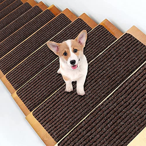 Set Di 15 Tappeto Per Scale 76x21cm Antiscivolo Specializzato Per Gradini In Legno Per Interni, Tappetini Per Scale Rimovibili E Lavabili, Perfetti Per Anziani E Cani (Set di 15 Tappeto,Marrone)