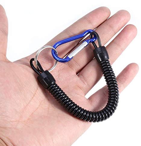 5 pièces lanière d'outil de pêche, lanières de bobine de sécurité rétractables élastiques cordes de navigation chaîne de rétention avec mousqueton de Camping(bleu)