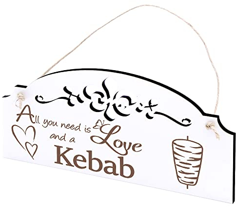 Schild Döner Kebab Deko 20x10cm - All you need is Love and a Kebab - Holz Wanddeko Dekoration Wand