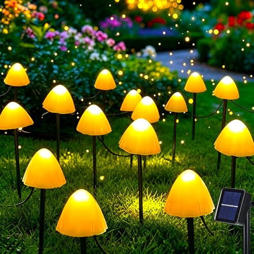 Dekofun 7M 20 LED Solar Pilze Lichterkette, Warmweiß Gartendeko für Draußen | Solar Fliegenpilz Lichterkette, Wasserdicht mit 2 Lichtmodi. Wetterfest Außendeko für Terrasse, Balkon, Hof, Rasen und Party.