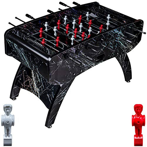 RAMROXX Fußball Tischkicker Premium Schwarz Glasspielfeld Figuren Weiss Rot 80kg