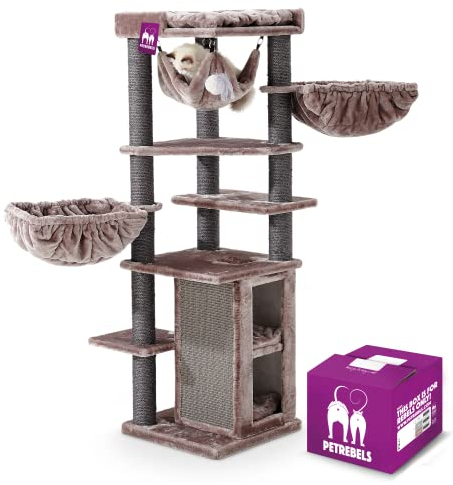 Petrebels Arbre à Chat Ramses 158 cm, Couleur Cappuccino, Design Arbre à Chat avec Double XL Niches de Repos