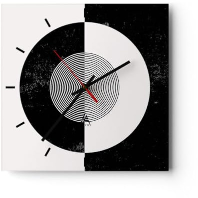 ARTTOR Moderne Wanduhr 40x40cm Quadrat Glasuhr Abstrakt Schwarz-Weiß - 4316 | Rad UND Abstraktion Glas Analog Wanduhr Lautlos Wanddekoration Wohnzimmer Büro Küche Wanddeko Küchenuhr Geräuschlos ARTTOR