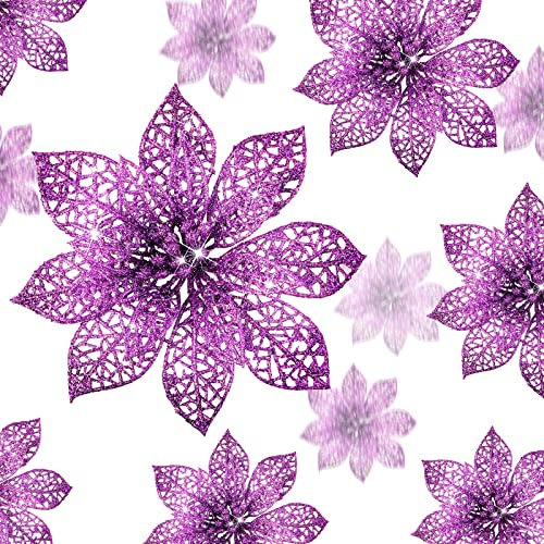 Boao 24 Stück Weihnachtssterne mit Pailletten, Weihnachtsbaumschmuck, Ornament, Dekoration für Weihnachtsblumen, 3/4/6 Zoll (Violett)