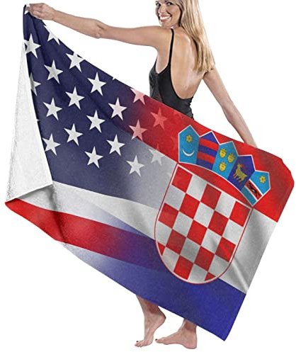 Lawenp Flagge von Kroatien und den USA, Badetuch, Strandtuch, große Pooltücher, sehr saugfähige, weiche und schnell trocknende Badetücher