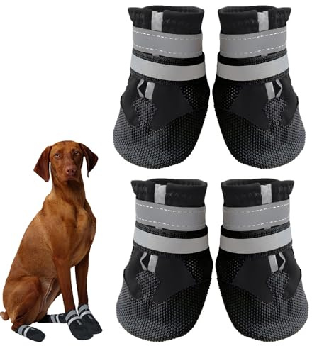 Avvrel Botas para Perros, Juego de 4 Zapatos Impermeables con Correas Reflectantes Ajustables y Suela Antideslizante para Pequeños, Medianos y Grandes (Negro, XL)