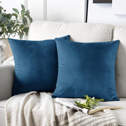 AMEHA 2er Set Samt Kissenbezug 45 x 45 cm Dekorative Quadrat Wurf Modern Kissenbezug Wurfkissenbezug mit Verstecktem Reißverschluss Sofakissen Wurfkissenbezug Samtkissen (Navy blau)
