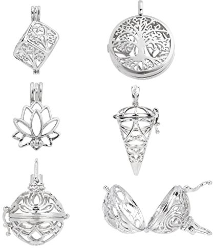 SUNNYCLUE 10 ciondoli a forma di gabbia a 5 stili, in ottone, con medaglione in argento, a spirale, per la creazione di gioielli, per donne e adulti