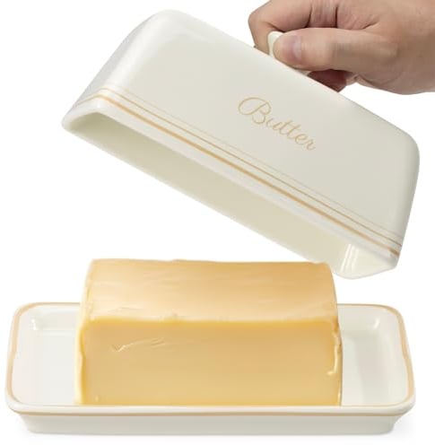 Navaris Beurrier en grès - Récipient pour beurre en grès 20,5 x 12,5 x 9,5 cm avec couvercle - Boîte à beurre frigo congélateur micro-ondes