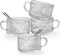 Gutsdoor Vintage Glass Coffee Mugs Set of 4, 14 Oz Clear Embossed Glass Coffee Cups, Stackable Breakfast Cups with Gold Spoon for Cereal, Latte, Tea, Beverages (Sunflower*4)