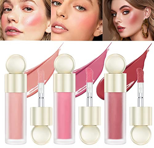 3Pcs Flüssiges Rouge für Wangen, leichtes Creme-Rouge, langanhaltendes flüssiges Rouge, Samt-Make-up-Rouge, natürliches mattes Finish, weiches Creme-Rouge-Make-up