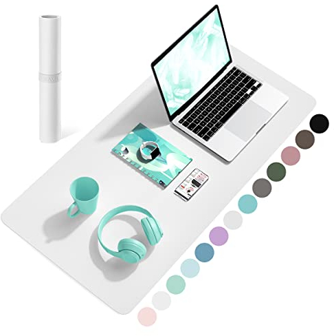 YSAGi Schreibtischunterlage, Mauspad mit Leder und Rutchfeste Wildleder, Multifunktionales Office Mousepad Laptop Schreibunterlage, Tischschutz Unterlage für Büro/Home-Office (Weiß, 80x40cm)