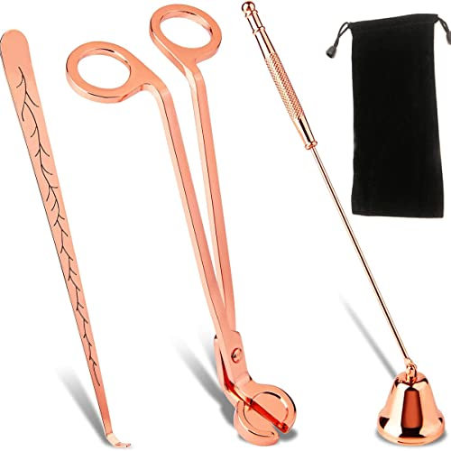 QeeHeng 3PCS Kerze Zubehör Set, Kerze Wick Trimmer Kerze Stopper, Kerze Zubehör Cutter, Kerze Pflege Kit -Kerze Edelstahl Pack für Home Hochzeit und Party (Rose Gold)
