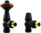 VANCOCO Angled Traditional Radiator Valve Antique Pair 15mm /1/2'' TRV Classic Thermostatic Brass Radiator Valves with Solid Wood Handwheel (Matt Black)