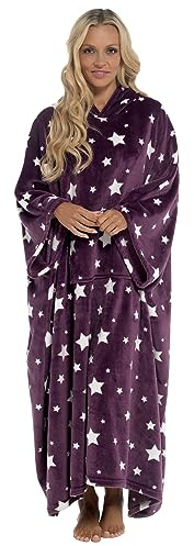 Undercover Übergroße tragbare Kapuzendecke, extra lang, ultraweich, Fleece, Poncho-Kapuzenpullover, Lila Stern, One size