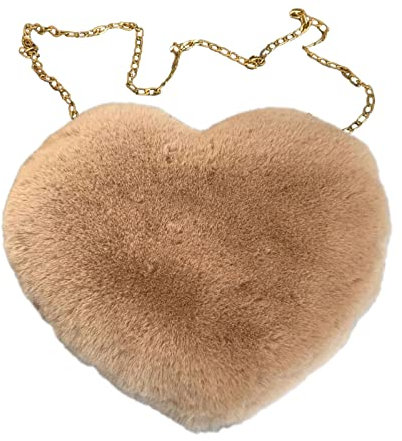 Japan 1900 Taschen Mode Liebe Tasche Pfirsich Herz Tasche Frauen Kette Umhängetasche Plüsch Eine Schulter Wolltasche Plüsch Herzform Kissen Heißes Für Mädchen (Khaki, One Size)