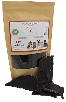 barfdries Fegato di Bovino, alimento naturale per Cani e Gatti essiccato a bassa temperatura. Confezione da 250 gr