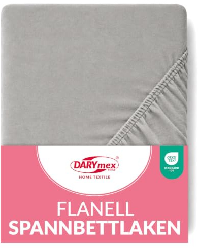 Darymex Biber Spannbetttuch - 140 x 200 cm - Flanell Spannbettlaken - Baumwolle - für Matratzenhöhe bis 20 cm - Warm - Weich - Grau