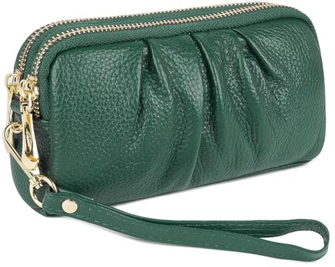 MAVHVAM Genuine Leather Wristlet Wallet for Women Stylish Ruched Wristlet Clutch Purse with Detachable Wrist Strap