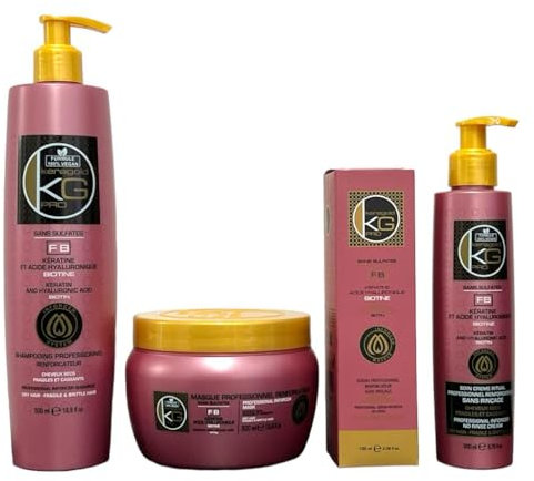 KERAGOLD Pro Ultime Premium 4 Produkte – ohne Sulfate Shampoo 500 ml + Maske 500 ml + Serum 100 ml + Pflege ohne Ausspülen (KG FB Keratin & Biotin )