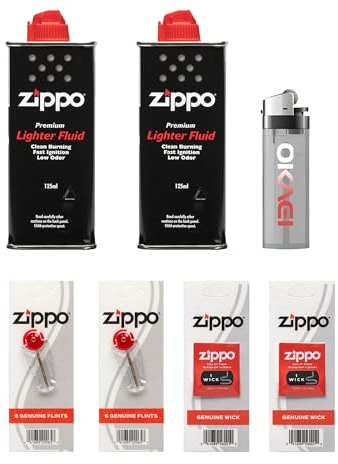 OKAEI Feuerzeug – 2 x Zippo Benzin, 2 x Feuerstein & 2 x Docht – Zubehör für Sturmfeuerzeuge