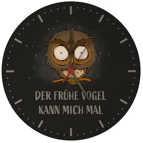 Eule Wanduhr mit Spruch Der frühe Vogel kann Mich mal Coole Morgenmuffel-Eule Uhr Lustiges Geschenk für Büro Tierfreunde
