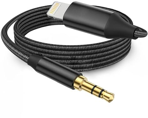 Wahbite Apple MFi Certified Aux Cord for iPhone, Lightning to 3.5mm Jack Nylon Braided Audio Cable for iPhone 14 13 12 11 XS XR X 8 7 6 iPad to Car/Home Stereo/Headphone/Speaker (Black)