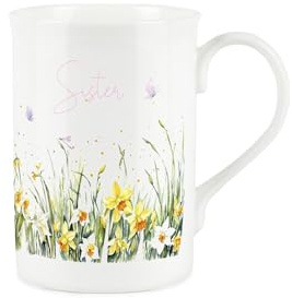 Purely Home Spring Time Daffodils Sister Mug - Pink Easter Themed Floral Gift/Present for Her - Bone China Coffee/Tea Mug