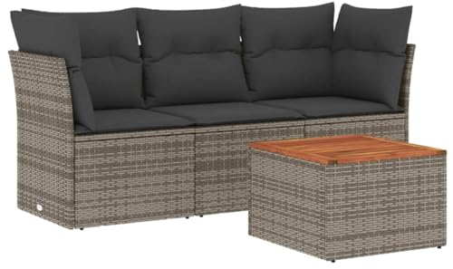 vidaXL Garten Sofagarnitur mit Kissen 4-TLG., Gartenmöbel Gartengarnitur, Sitzgruppe Sitzgarnitur, Lounge Sofa Garnitur Terrasse, Grau Poly Rattan