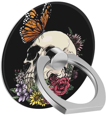 Bvkilrvc Phone Ring Holder Grip, Skull Flowers Butterfly Cell Phone Ring 360 Rotate Metal Finger Ring Socket Grip Kickstand Compatible with iPhone Samsung Galaxy LG Google Pixel iPad