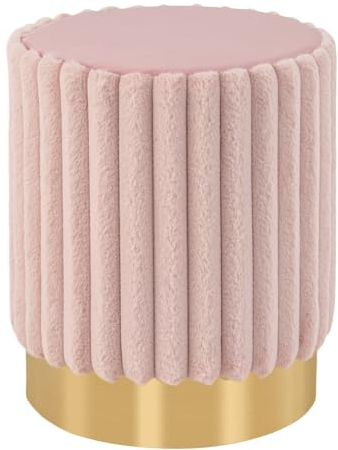 GIANTEX Runder Samt-Hocker, Weich gepolsterter Fußhocker mit Goldener Metallbasis, Moderner Schminkhocker für Wohnzimmer & Schlafzimmer, Rosa