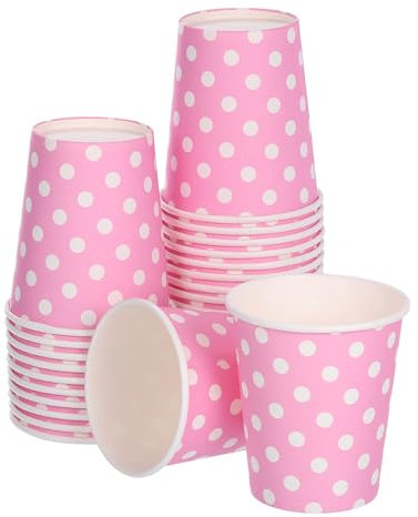 QUARKZMAN Bicchieri Carta Usa e Getta 50pz 9 Oz Festa Bicchieri Decorativi per Caffè Tè Latte Adatto per Festa Picnic Viaggi e Eventi (Rosa Pois Pois)