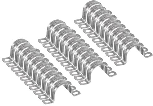 sourcing map 30pcs 1 9/16 Inch 40mm Conduit Clamps, M40 U Tube Pipe Clamp, Stainless Steel Rigid Pipe Strap, U Shaped Bracket with Two Hole for Pipe Tube Hose Wire Cord Fixing, Thickened