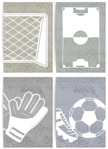 Papierkindᵀᴹ 4er Poster Set - Fußball Feldspieler Torwart Stadion | Fußballbilder fürs Kinderzimmer | Wanddeko für Jungenzimmer | DIN A4 ohne Rahmen (A112-1)