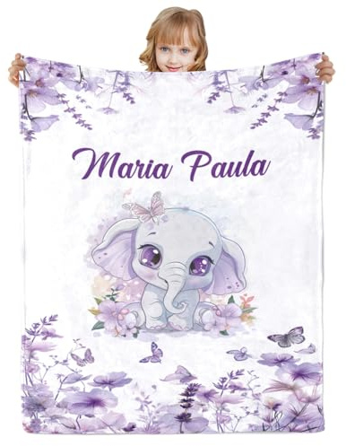 Urijk Personalisierte Babydecken, Personalisierte Decken mit Namen für Baby Jungen Mädchen, niedliche Elefanten Decke für Kleinkind, Personalisierte Geschenke für Geburtstag Weihnachten