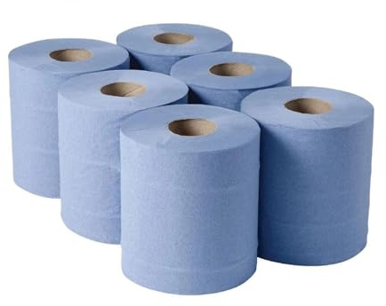 Tezraftaar® 12 x Centrefeed Roll Blue 178mm x 50m Recyclable Paper Hand Towel Embossed Tissue Roll Hygiene Eco FSC Certified for Home Office Kitchen