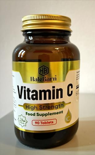 Vitamin C 1000mg – 90High Strength Vitamin C Tablets with Rosehip & Bioflavonoids – Vegan Vitamin C Supplement for Immune System – Energy Tablets for Men & Women-Halal -HalBarn