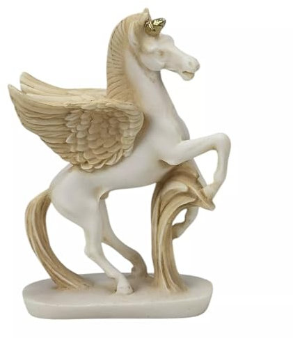 Pegasus geflügeltes Pferd, Mythologie, griechische Statue, Patina, gegossenes Marmor-Dekor