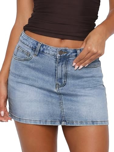 ELLEVEN Mini Jean Skirt for Women,Womens Denim Mini Skirt,High Stretch Bodycon Micro Summer Short Skirts for Women Casual Cute Trendy Y2K Sexy Fashion 2026 Classic Streetwear Denim Blue Medium