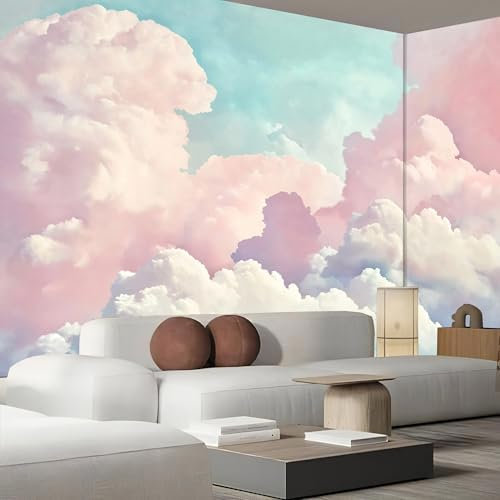 Fototapeten wand 450×315cm Rosa Wolke,3d effekt Natur Landschaft fototapete raumvergrößerung,Tapeten Moderne Wanddekoration Wohnzimmer Schlafzimmer