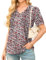GRECERELLE Ladies Tops V Neck Puff Short Sleeve T Shirt for Women Summer Tunic Tops Womens Casual Pleated Floral Printed Blouses Tee (Black Red Flower, L)