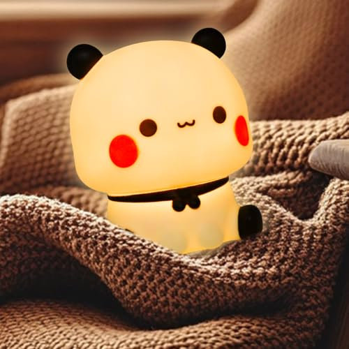 TaimeiMao BUBU DUDU Süßes Panda Nachtlicht – 3-stufig dimmbare Batterie-LED-Lampe mit Silikon-Touch, tragbare Schlafzimmerdekoration & Kinderzimmer-Geschenk für Mädchen/Jungen